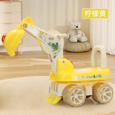 Excavator pentru Copii, Flippy, Muzica si Lumini, Rotativ, Sapa in Pamant 360 de Grade, Plastic, Galben