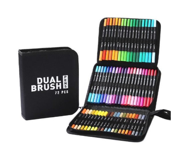Set carioci pentru copii, set carioci pentru pictura si contur, 72 culori, ambalaj CD, maner negru Set carioci pentru copii, set carioci pentru pictura si contur, 72 culori, ambalaj CD, maner negru