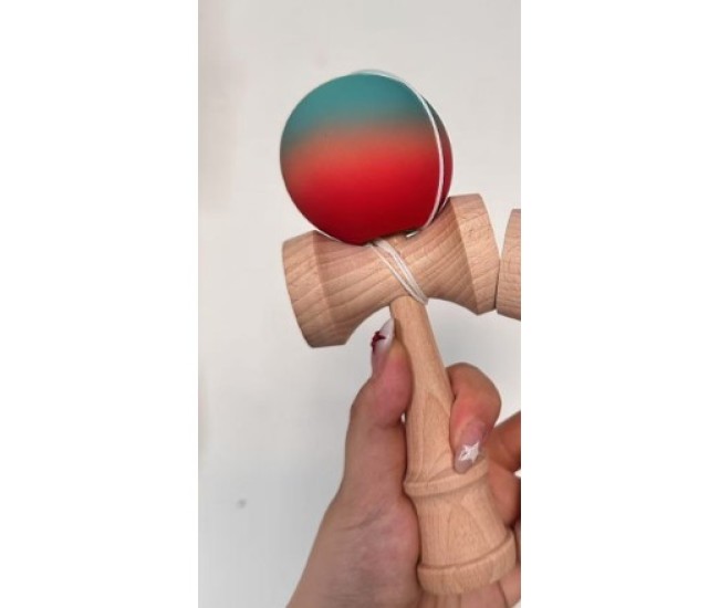 Jucarie Interactiva Kendama, Flippy, din Lemn, 18 cm, Joc de Indemanare pentru Copii si Adulti, Model Gradient 6, Rosu/Verde