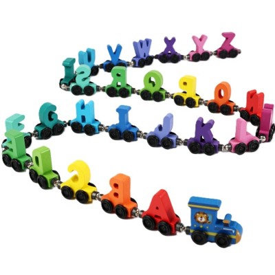 Trenulet Magnetic, Flippy, din Lemn, Model Alfabet, 26 Litere, +3 Ani, Jucarie de Asamblat, Multicolor