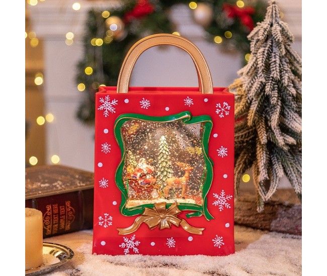 Decoratiune de Craciun, Flippy, Model Sacosa Cadou cu Mos Craciun si Ren, Iluminare LED si Efect Zapada, 23 x 15 x 7.3 cm, Rosu Decoratiune de Craciun, Flippy, Model Sacosa Cadou cu Mos Craciun si Ren, Iluminare LED si Efect Zapada, 23 x 15 x 7.3 cm, Rosu