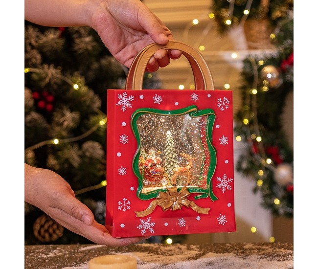 Decoratiune de Craciun, Flippy, Model Sacosa Cadou cu Mos Craciun si Ren, Iluminare LED si Efect Zapada, 23 x 15 x 7.3 cm, Rosu Decoratiune de Craciun, Flippy, Model Sacosa Cadou cu Mos Craciun si Ren, Iluminare LED si Efect Zapada, 23 x 15 x 7.3 cm, Rosu