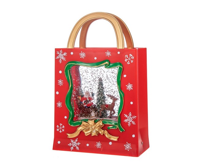 Decoratiune de Craciun, Flippy, Model Sacosa Cadou cu Mos Craciun si Ren, Iluminare LED si Efect Zapada, 23 x 15 x 7.3 cm, Rosu Decoratiune de Craciun, Flippy, Model Sacosa Cadou cu Mos Craciun si Ren, Iluminare LED si Efect Zapada, 23 x 15 x 7.3 cm, Rosu