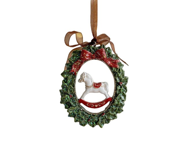 Decoratiune de Craciun, Flippy, pentru Brad, Model Ghirlanda cu Calut, 8.5 x 6.5 cm, din Rasina, Multicolor