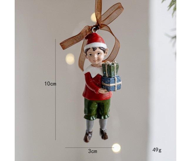 Decoratiune de Craciun, Flippy, pentru Brad, Model Elf cu Cadouri, 10 x 3 cm, din Rasina, Multicolor