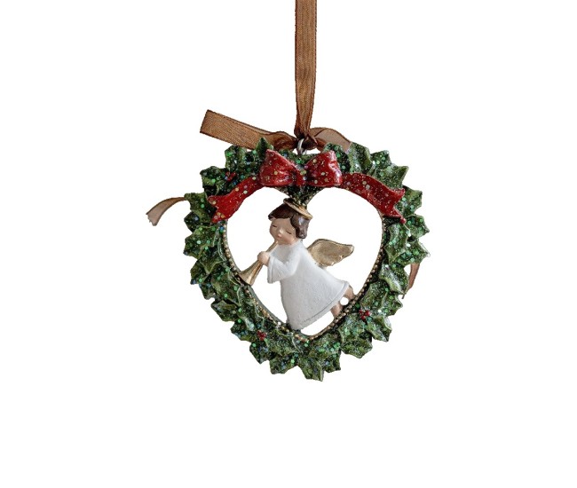 Decoratiune de Craciun, Flippy, pentru Brad, Model Ghirlanda cu Inger, 7.5 x 7.5 cm, din Rasina, Multicolor