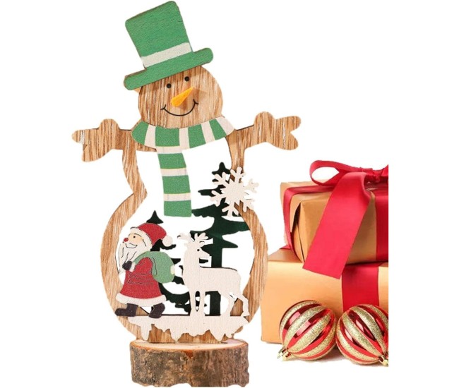 Decoratiune de Craciun, Flippy, din Lemn, 10.5 x 18 cm, Model Om de Zapada cu Caciula Verde, Multicolor Decoratiune de Craciun, Flippy, din Lemn, 10.5 x 18 cm, Model Om de Zapada cu Caciula Verde, Multicolor