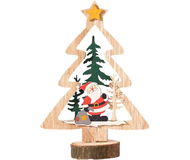 Decoratiune de Craciun, Flippy, din Lemn, 13.5 x 20 cm, Model Brad cu Stea Galbena, Multicolor Decoratiune de Craciun, Flippy, din Lemn, 13.5 x 20 cm, Model Brad cu Stea Galbena, Multicolor