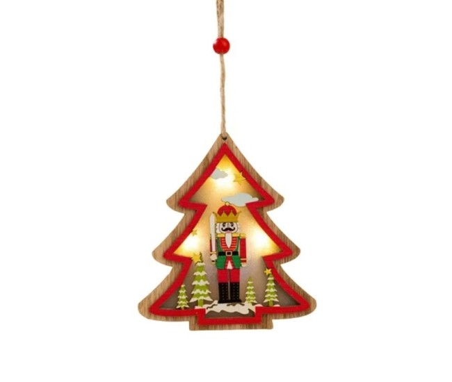 Ornament de Brad, Flippy, cu Lumini LED, din Lemn, Figurina Spargatorul de Nuci, Model Brad, Multicolor Ornament de Brad, Flippy, cu Lumini LED, din Lemn, Figurina Spargatorul de Nuci, Model Brad, Multicolor
