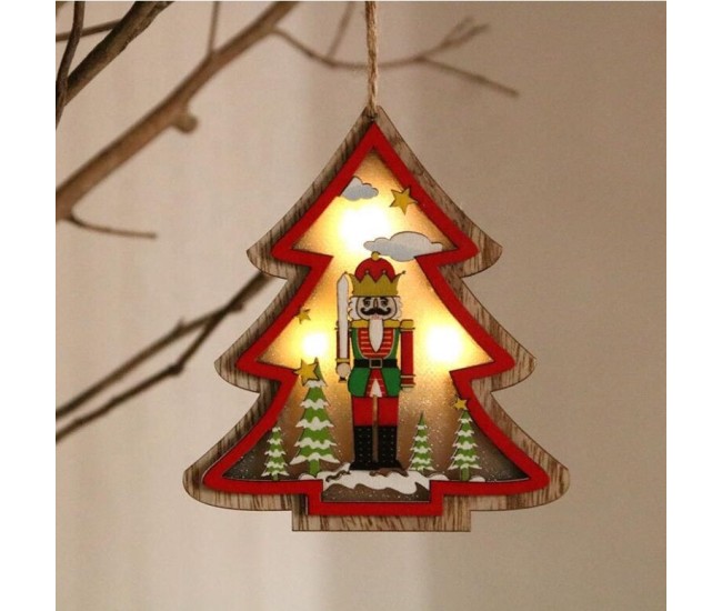 Ornament de Brad, Flippy, cu Lumini LED, din Lemn, Figurina Spargatorul de Nuci, Model Brad, Multicolor Ornament de Brad, Flippy, cu Lumini LED, din Lemn, Figurina Spargatorul de Nuci, Model Brad, Multicolor