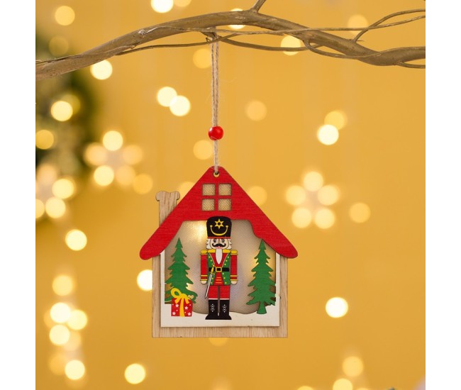 Ornament de Brad, Flippy, cu Lumini LED, din Lemn, Figurina Spargatorul de Nuci, Model Casuta, Multicolor Ornament de Brad, Flippy, cu Lumini LED, din Lemn, Figurina Spargatorul de Nuci, Model Casuta, Multicolor