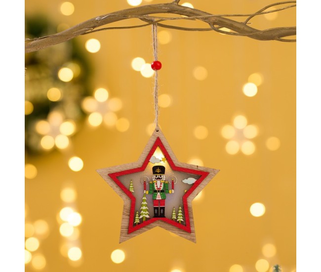 Ornament de Brad, Flippy, cu Lumini LED, din Lemn, Figurina Spargatorul de Nuci, Model Stea, Multicolor Ornament de Brad, Flippy, cu Lumini LED, din Lemn, Figurina Spargatorul de Nuci, Model Stea, Multicolor