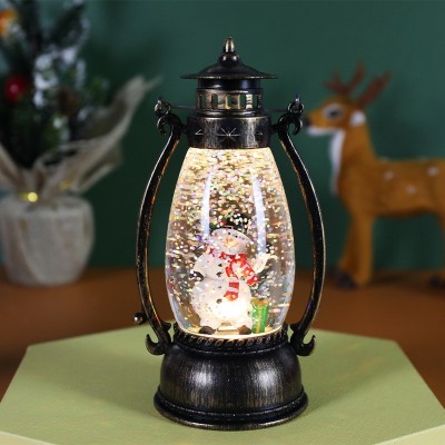 Decoratiune Luminoasa, Flippy, Felinar de Craciun, cu Lumina LED, Ornament Model Lampa cu Ulei Om de Zapada, cu Maner, 14x7x6 cm, Negru