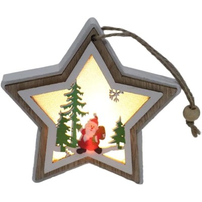 Ornament de Brad, Flippy, cu Lumini LED, din Lemn, Model Stea, Multicolor Ornament de Brad, Flippy, cu Lumini LED, din Lemn, Model Stea, Multicolor