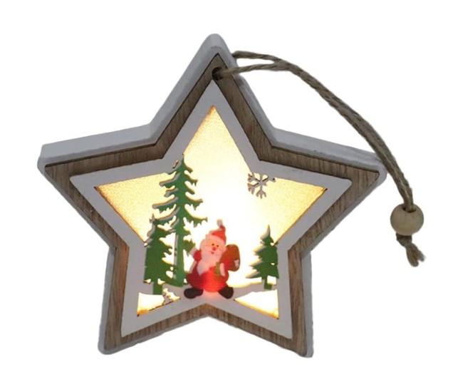 Ornament de Brad, Flippy, cu Lumini LED, din Lemn, Model Stea, Multicolor Ornament de Brad, Flippy, cu Lumini LED, din Lemn, Model Stea, Multicolor