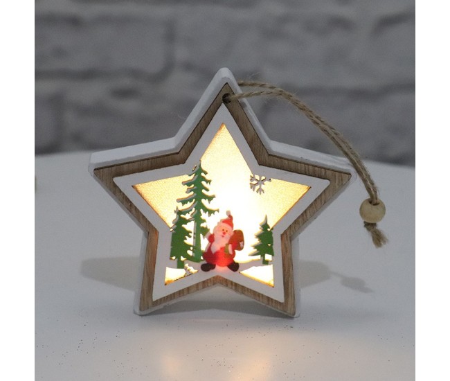 Ornament de Brad, Flippy, cu Lumini LED, din Lemn, Model Stea, Multicolor Ornament de Brad, Flippy, cu Lumini LED, din Lemn, Model Stea, Multicolor