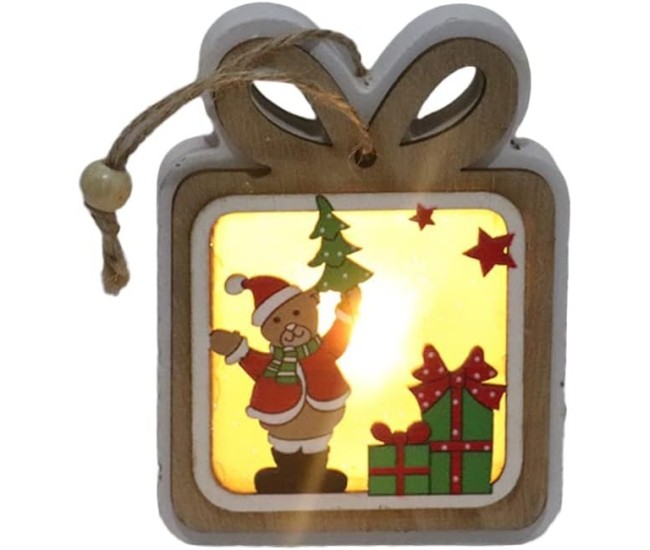 Ornament de Brad, Flippy, cu Lumini LED, din Lemn, Model Cadou, Multicolor Ornament de Brad, Flippy, cu Lumini LED, din Lemn, Model Cadou, Multicolor