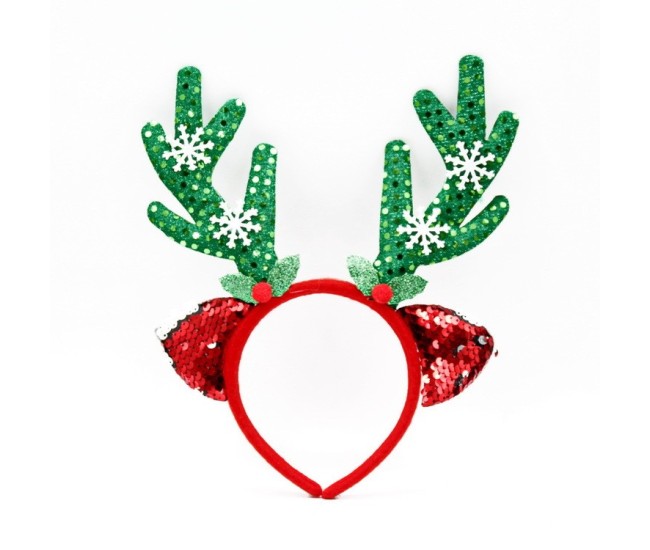 Coronita Decorativa, Flippy, Tema Craciun, 12 x 25 cm, Model Coarne de Reni, Marime Universala, Verde/Rosu Coronita Decorativa, Flippy, Tema Craciun, 12 x 25 cm, Model Coarne de Reni, Marime Universala, Verde/Rosu