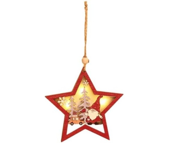 Ornament de Brad, Flippy, cu Lumini LED, din Lemn, Figurina Elf, Model Stea, Multicolor Ornament de Brad, Flippy, cu Lumini LED, din Lemn, Figurina Elf, Model Stea, Multicolor