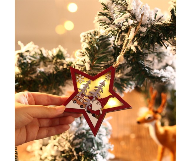 Ornament de Brad, Flippy, cu Lumini LED, din Lemn, Figurina Elf, Model Stea, Multicolor Ornament de Brad, Flippy, cu Lumini LED, din Lemn, Figurina Elf, Model Stea, Multicolor