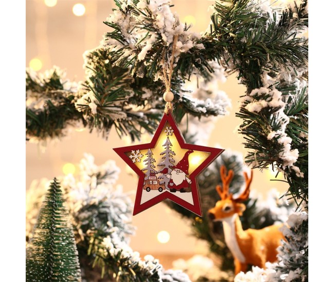 Ornament de Brad, Flippy, cu Lumini LED, din Lemn, Figurina Elf, Model Stea, Multicolor Ornament de Brad, Flippy, cu Lumini LED, din Lemn, Figurina Elf, Model Stea, Multicolor