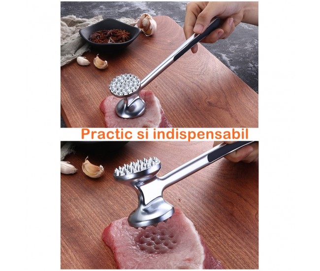 Ciocan pentru snitele si carne Flippy, din aliaj de zinc, maner antialunecare, doua capete, 22 cm, argintiu Ciocan pentru snitele si carne Flippy, din aliaj de zinc, maner antialunecare, doua capete, 22 cm, argintiu