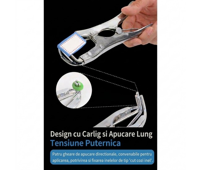 Cleste Pentru Castrarea Animalelor, Flippy, Set Cu 1000 Inele Elastice, Control Temperatura 40 Grade, 3.5 W, 21 x 6 cm, Albastru