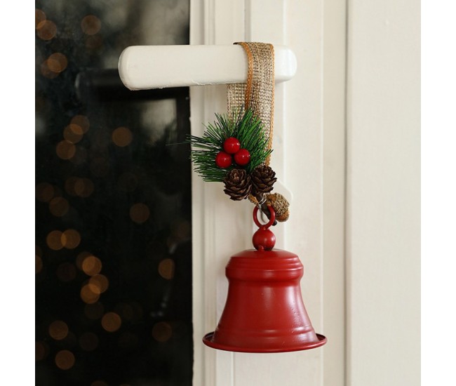 Clopot decorativ pentru Brad Craciun, Flippy, Clopot din Metal cu Funda si Crenguta de Brad pentru Decoratiune de Craciun, 10 x 8 x 8 cm, Rosu Clopot decorativ pentru Brad Craciun, Flippy, Clopot din Metal cu Funda si Crenguta de Brad pentru Decoratiune de Craciun, 10 x 8 x 8 cm, Rosu