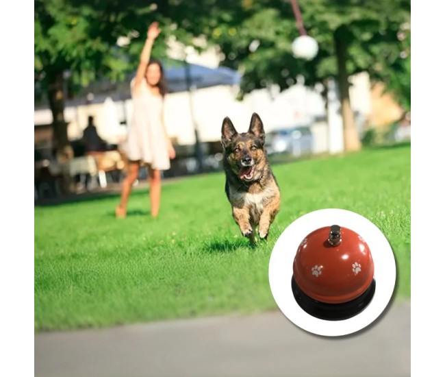 Clopotel Metalic Multifunctional, Flippy, Portocaliu cu Imprimeu Labuta Alba, 7.5x7.5x6.5 cm, Dresaj, Receptie, Restaurante