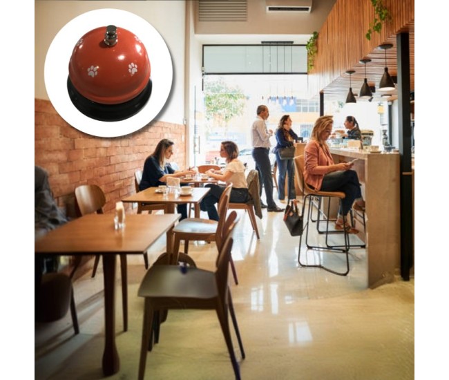 Clopotel Metalic Multifunctional, Flippy, Portocaliu cu Imprimeu Labuta Alba, 7.5x7.5x6.5 cm, Dresaj, Receptie, Restaurante