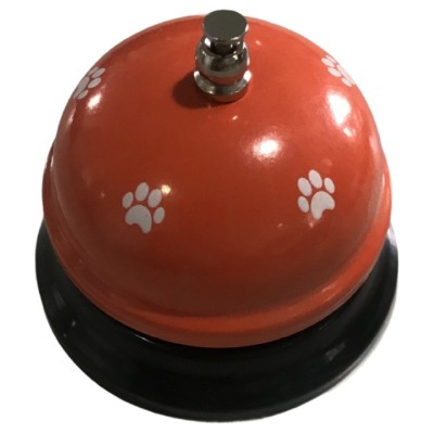 Clopotel Metalic Multifunctional, Flippy, Portocaliu cu Imprimeu Labuta Alba, 7.5x7.5x6.5 cm, Dresaj, Receptie, Restaurante