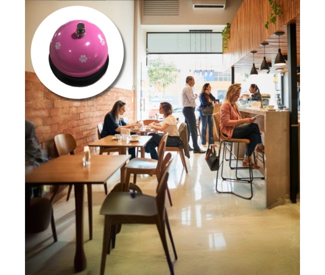 Clopotel Metalic Multifunctional, Flippy, Roz cu Imprimeu Labuta Alba, 7.5x7.5x6.5 cm, Dresaj, Receptie, Restaurante