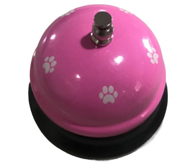 Clopotel Metalic Multifunctional, Flippy, Roz cu Imprimeu Labuta Alba, 7.5x7.5x6.5 cm, Dresaj, Receptie, Restaurante