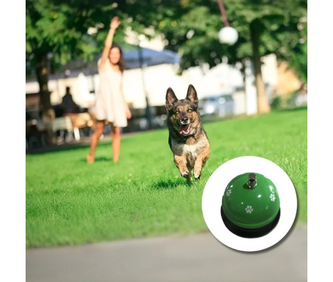 Clopotel Metalic Multifunctional, Flippy, Verde cu Imprimeu Labuta Alba, 7.5x7.5x6.5 cm, Dresaj, Receptie, Restaurante