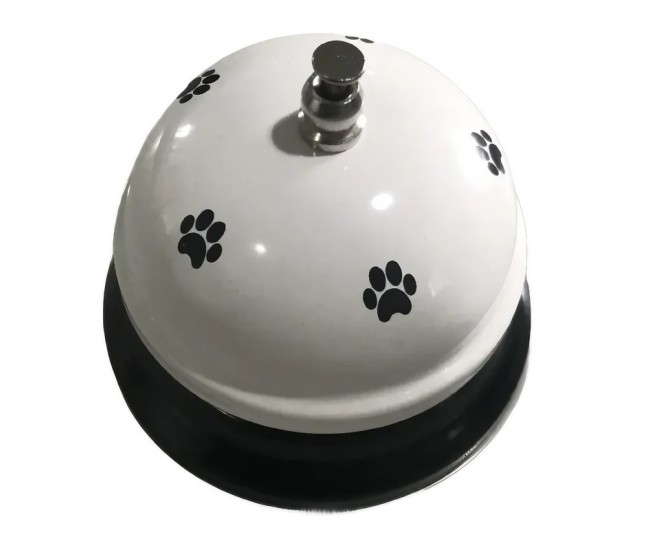 Clopotel Metalic Multifunctional, Flippy, Alb cu Imprimeu Labuta Neagra, 7.5x7.5x6.5 cm, Dresaj, Receptie, Restaurante