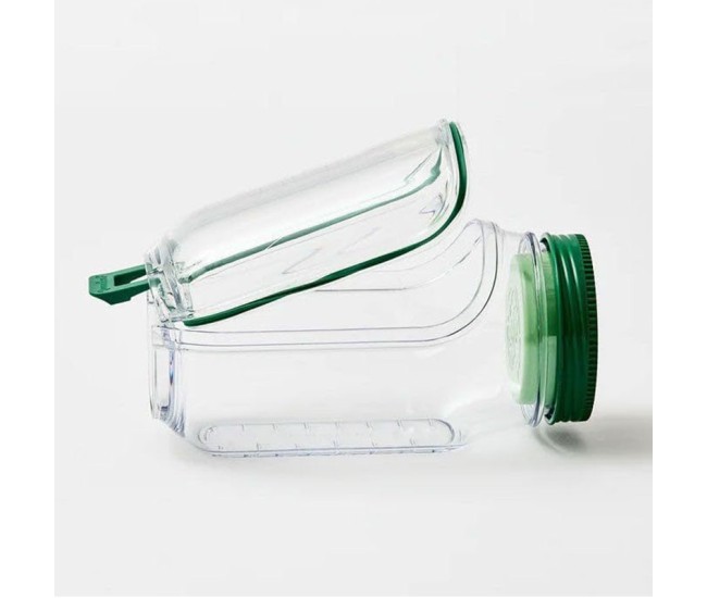 Container Caserola pentru Salata,, Flippy, Borcan pentru Salata, din PP, Gradat in ml, 1L, 19 x 10 x 10 cm, Capac Verde, Transparenta