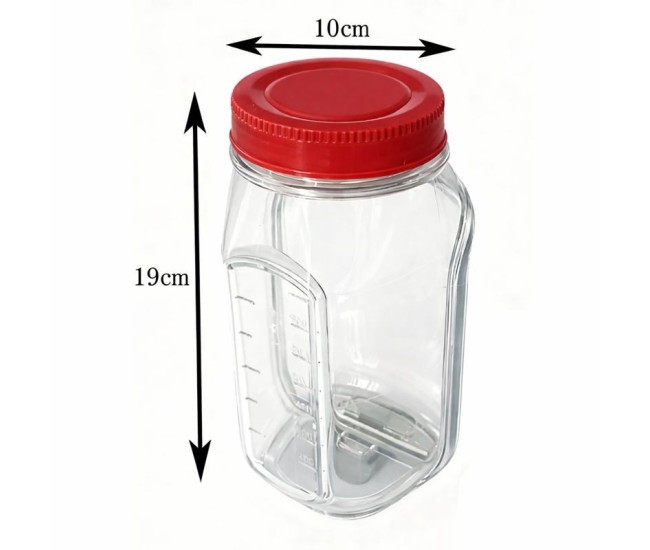 Container Caserola pentru Salata,, Flippy, Borcan pentru Salata, din PP, Gradat in ml, 1L, 19 x 10 x 10 cm, Capac Rosu, Transparenta