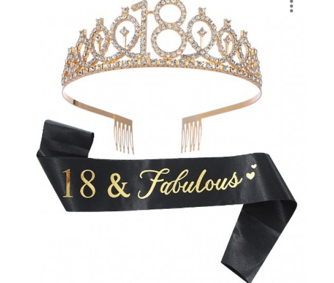 Set pentru Majorat, Flippy, Coronita Printesa Gold si Panglica 18&Fabulous, Negru Set pentru Majorat, Flippy, Coronita Printesa Gold si Panglica 18&Fabulous, Negru