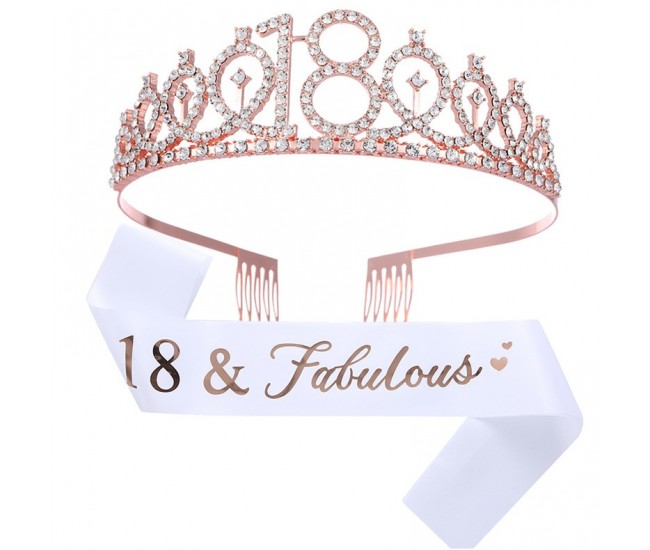 Set pentru Majorat, Flippy, Coronita Printesa Rose si Panglica 18&Fabulous, Alb Set pentru Majorat, Flippy, Coronita Printesa Rose si Panglica 18&Fabulous, Alb