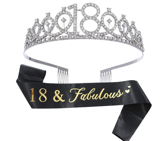 Set pentru Majorat, Flippy, Coronita Printesa Silver si Panglica 18&Fabulous, Negru Set pentru Majorat, Flippy, Coronita Printesa Silver si Panglica 18&Fabulous, Negru