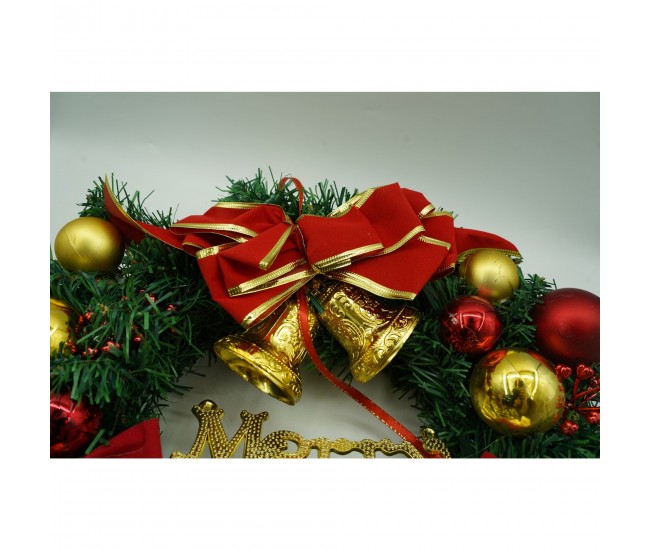 Coronita de Craciun pentru usa, Rosu/Auriu/Verde, 40 cm, PVC, Artificiala, Decorata, Interior/Exterior, Flippy