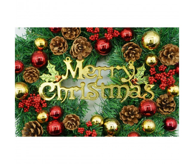 Coronita de Craciun pentru usa, Rosu-Auriu-Verde, 40 cm, PVC, Artificiala, Decorata, Interior/Exterior, Flippy Coronita de Craciun pentru usa, Rosu-Auriu-Verde, 40 cm, PVC, Artificiala, Decorata, Interior/Exterior, Flippy
