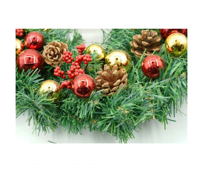 Coronita de Craciun pentru usa, Rosu-Auriu-Verde, 40 cm, PVC, Artificiala, Decorata, Interior/Exterior, Flippy Coronita de Craciun pentru usa, Rosu-Auriu-Verde, 40 cm, PVC, Artificiala, Decorata, Interior/Exterior, Flippy