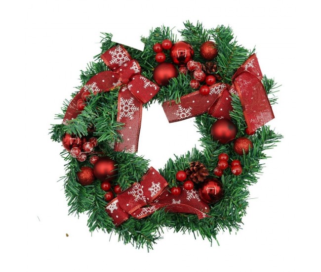 Coronita de Craciun pentru usa, Rosu/Verde, 35 cm, PVC, Artificiala, Decorata, Interior/Exterior, Flippy Coronita de Craciun pentru usa, Rosu/Verde, 35 cm, PVC, Artificiala, Decorata, Interior/Exterior, Flippy