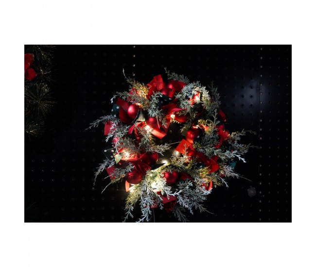 Coronita de Craciun pentru usa, Rosu/Verde, 40 cm, PVC, Artificiala, Decorata, cu LED, Interior/Exterior, Flippy