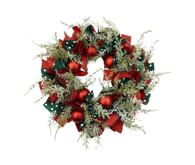 Coronita de Craciun pentru usa, Rosu/Verde, 40 cm, PVC, Artificiala, Decorata, cu LED, Interior/Exterior, Flippy