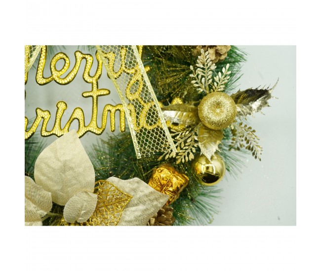Coronita de Craciun pentru usa, Verde-Auriu, 40 cm, PVC, Artificiala, Decorata, Interior/Exterior, Flippy Coronita de Craciun pentru usa, Verde-Auriu, 40 cm, PVC, Artificiala, Decorata, Interior/Exterior, Flippy
