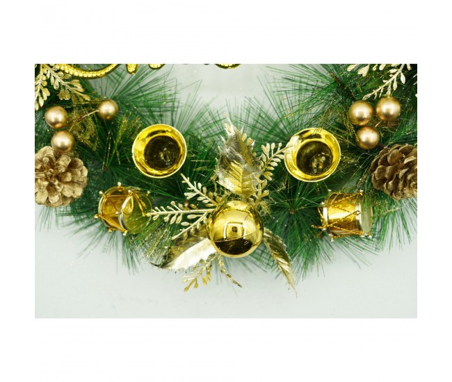Coronita de Craciun pentru usa, Verde/Auriu, 40 cm, PVC, Artificiala, Decorata, Interior/Exterior, Flippy