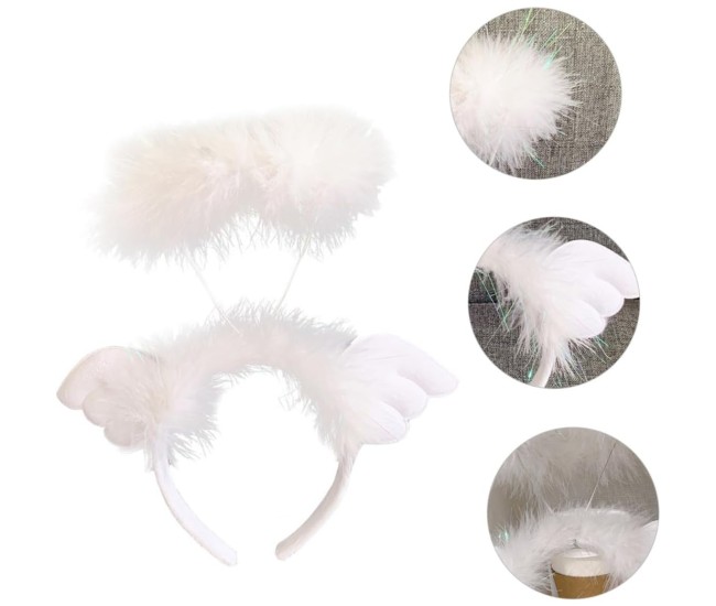 Coronita de Ingeras pentru Copii, Flippy, Bentita cu Aura, Marime Universala, Alb