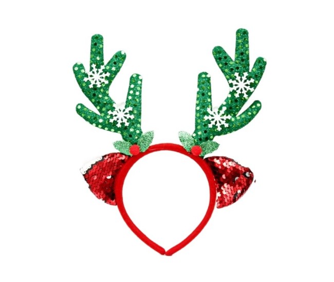 Coronita Decorativa, Flippy, Tema Craciun, 12 x 25 cm, Model Coarne de Reni, Marime Universala, Verde/Rosu Coronita Decorativa, Flippy, Tema Craciun, 12 x 25 cm, Model Coarne de Reni, Marime Universala, Verde/Rosu